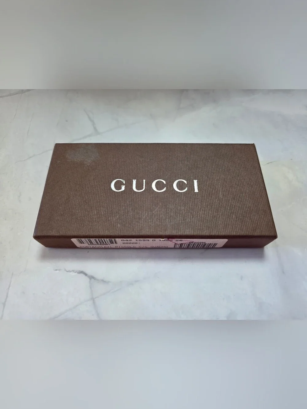 Gucci Small G Logo Leather Key Holder Keychain Burgundy Silver Tone w/ Box